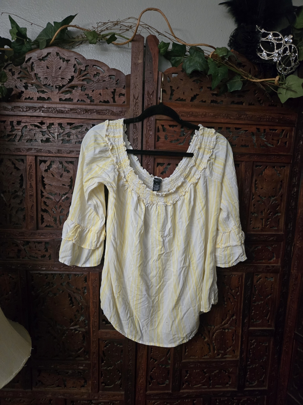 Rue21 Yellow & White Striped Peasant Blouse